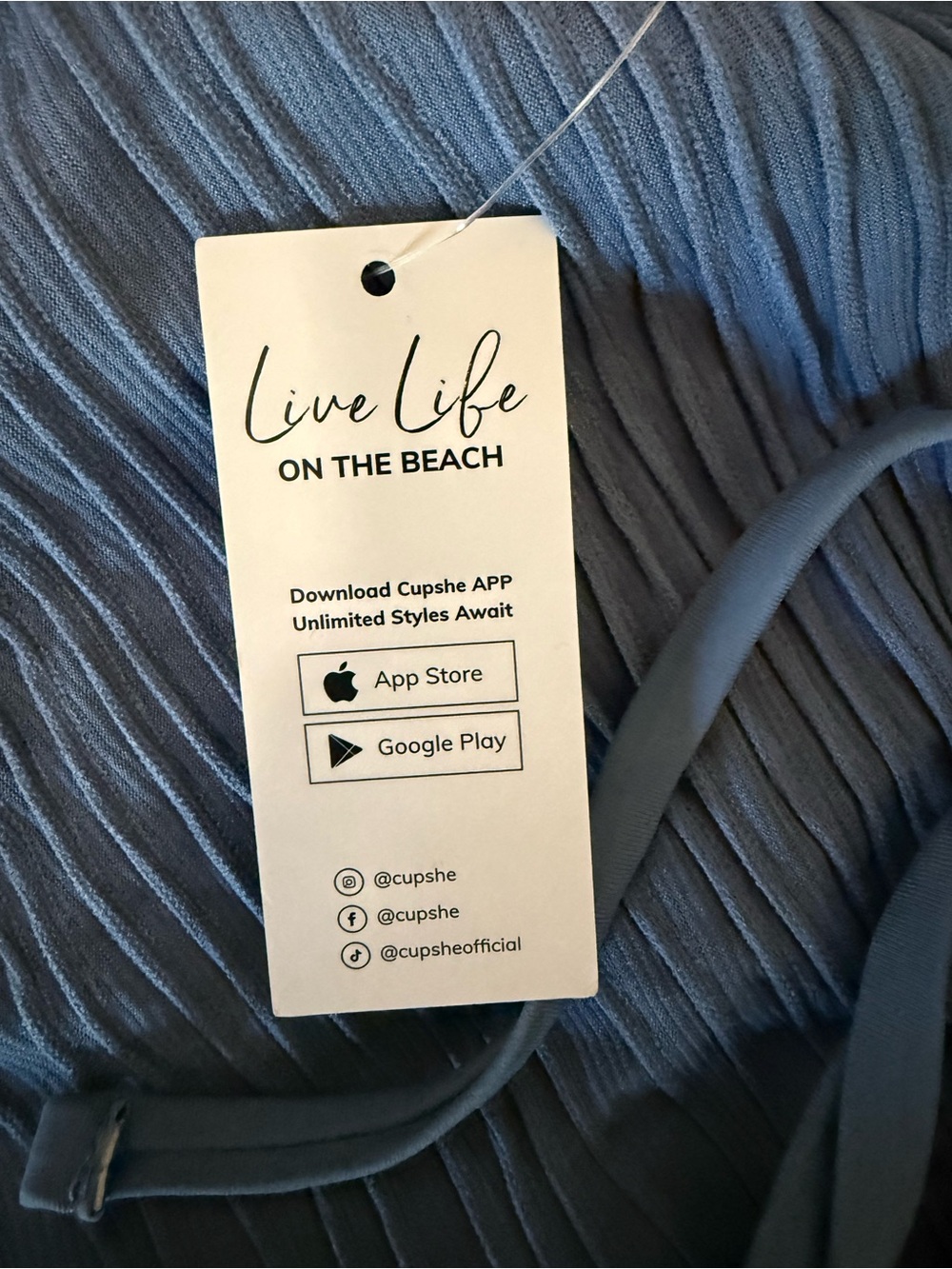 NWT Blue Ribbed Cheeky Bikini with Charm - Picture 5 of 5
